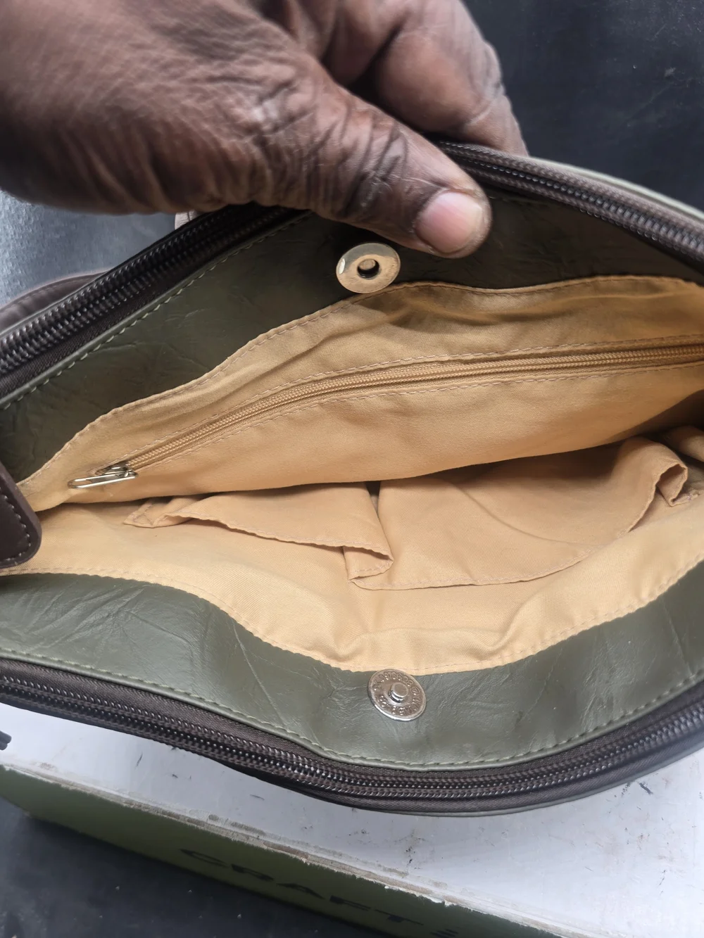 Stone & Co. Olive Green Backpack with Brown Trim